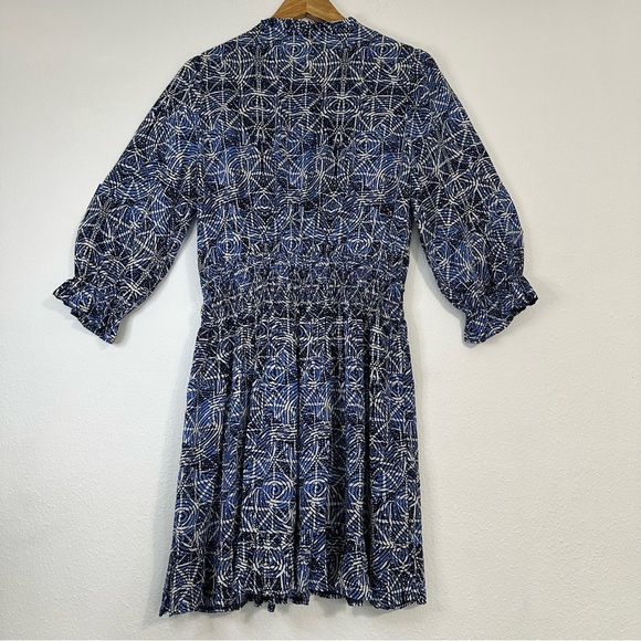Maje 100% Viscose in Smocking Indigo Patterned With Long Sleeve Dress - Picture 3 of 16